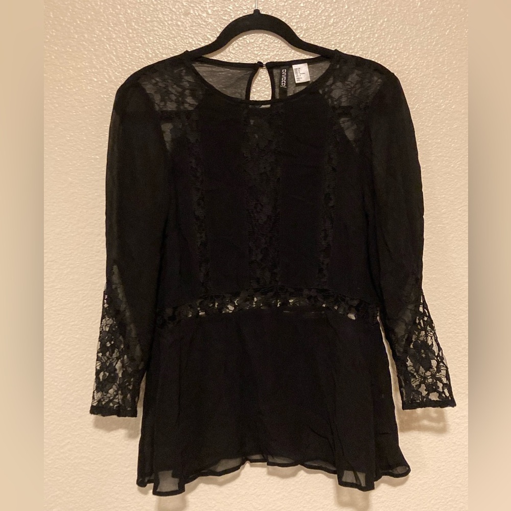 DIVIDED- Sheer Lacey Blouse- Classy- Work Blouse- Boho - Peplum - 3/4 Sleeve